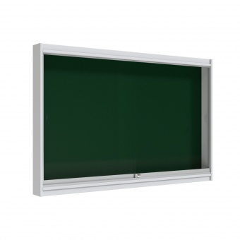 Info-Wandvitrine, 100 cm hoch, 150x12 cm (B/T), Rückwand: Emaille grün, 